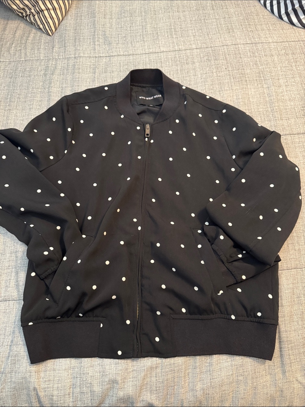 Who What Wear Polka dot bomber jacket